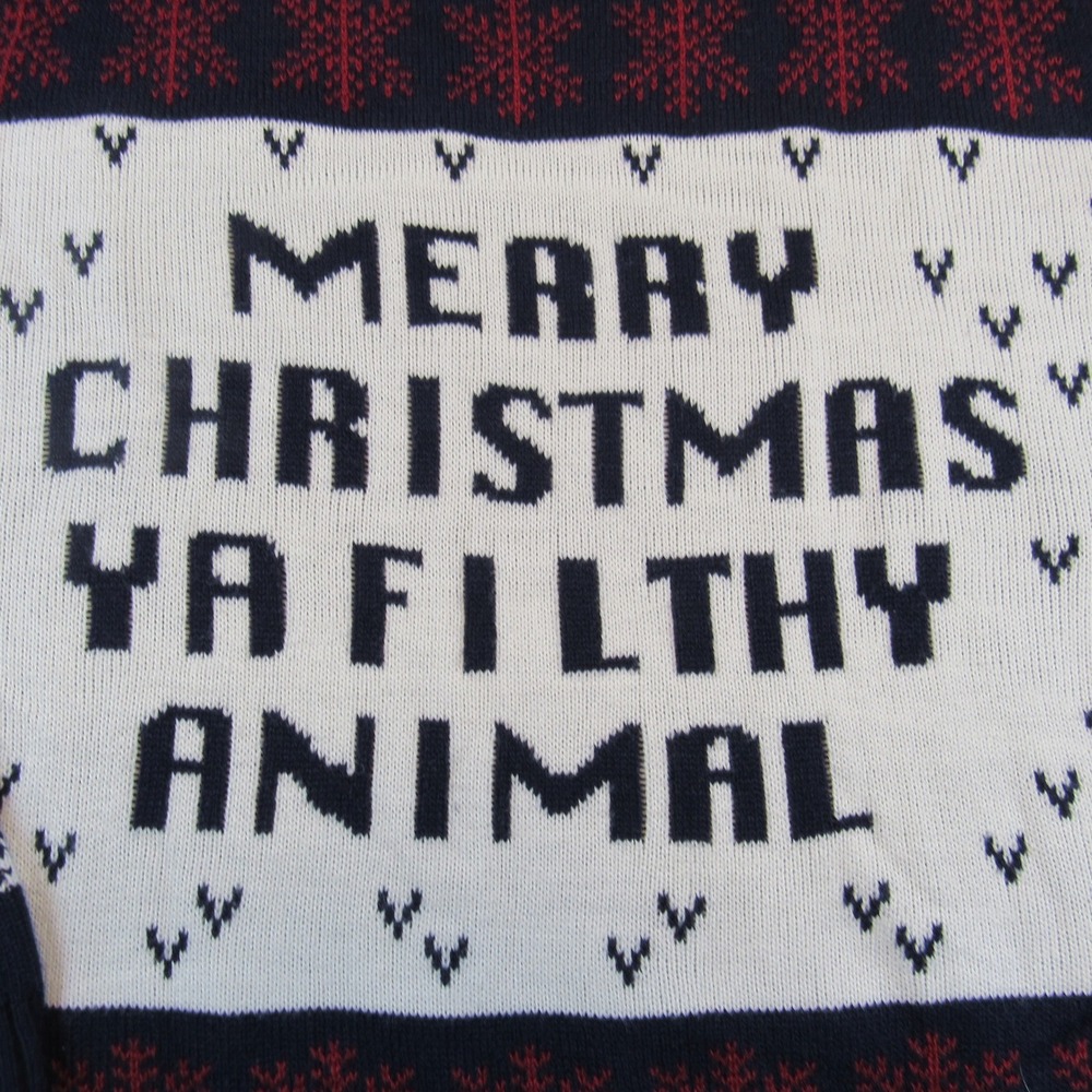 You Look Ugly Today Sweater Mens XL Blue Merry Christmas Ya Filthy Animal Exc